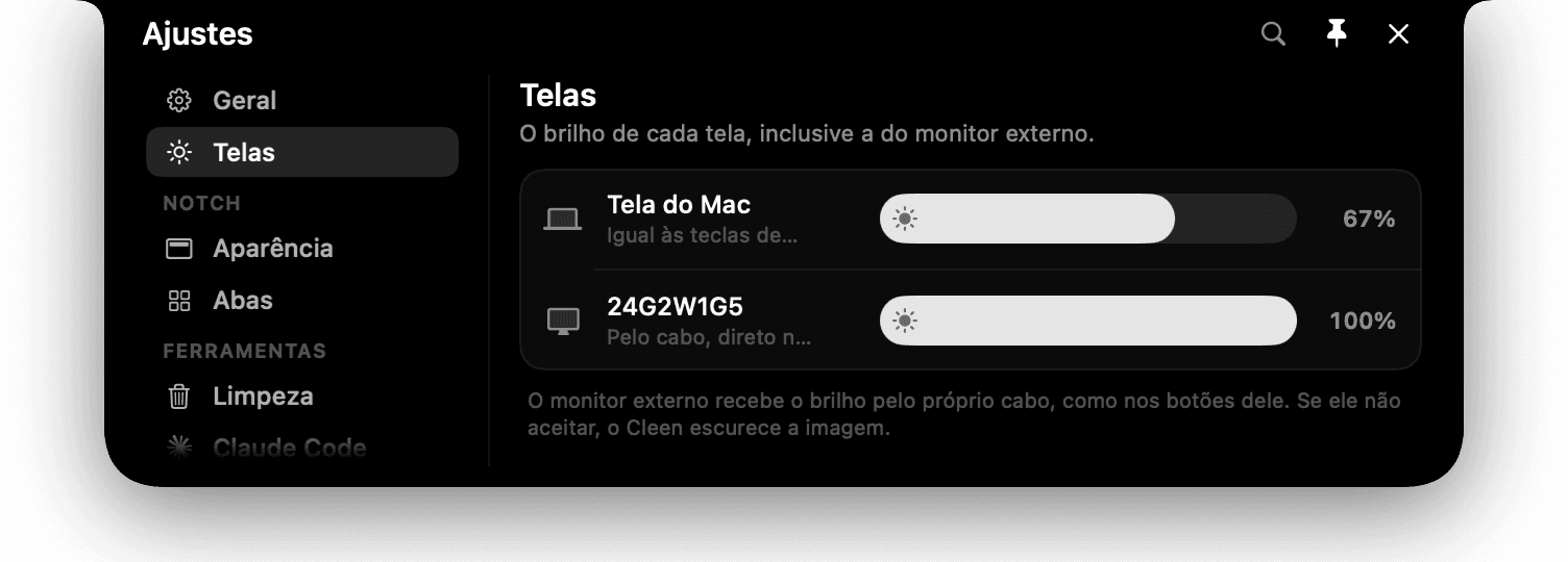 Ajustes de brilho da tela do Mac e do monitor externo