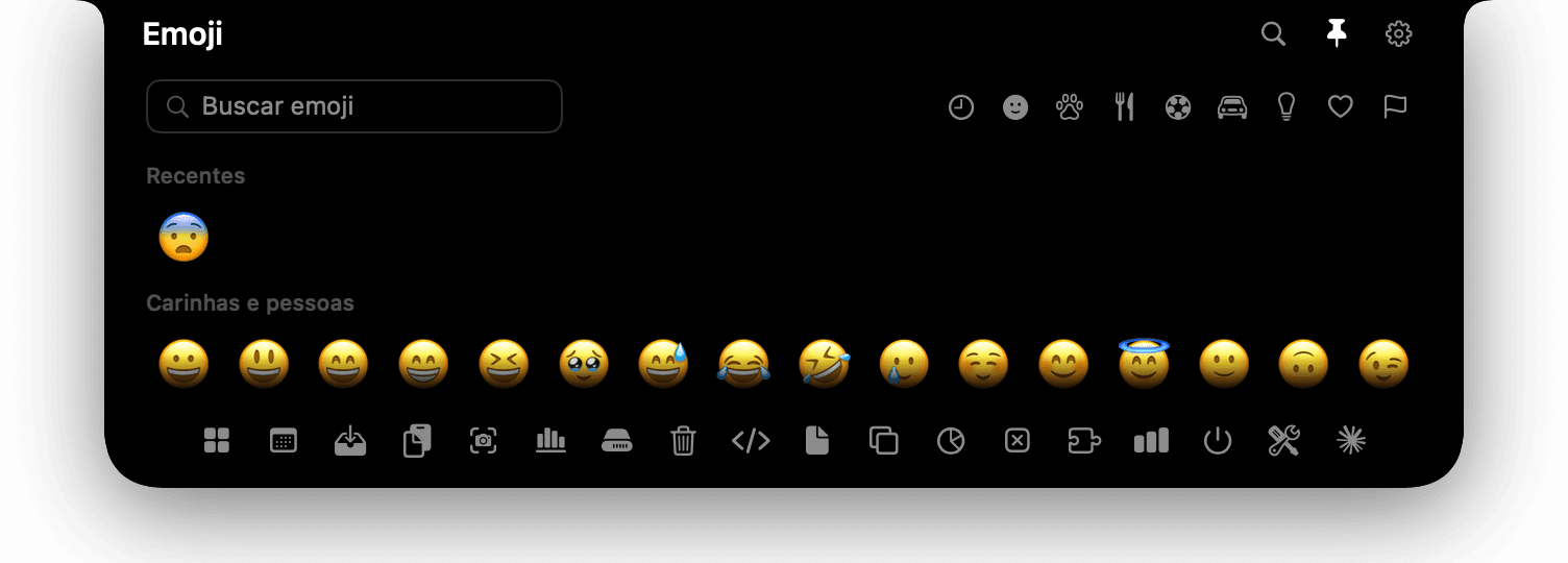 Aba Emoji com a grade de carinhas