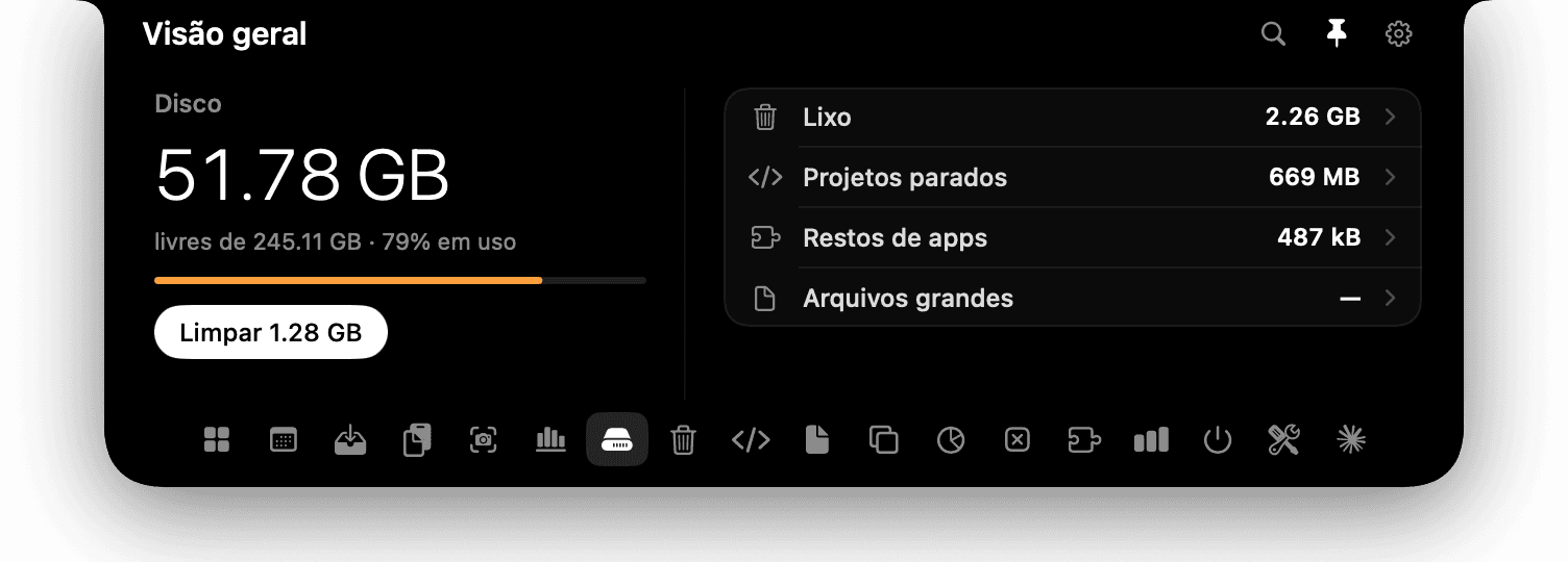Visão geral do disco com o que dá para limpar